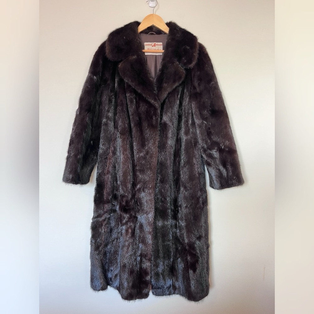 Vintage Revillon Paris Black Mink Full Length Fur Coat Luxury Womens Medium